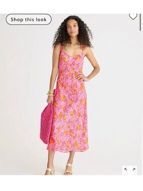 J. Crew Gwyneth V-Neck Cupro Blend Slip Dress In Pink Limone Print